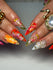 Handmade Bold Red Orange Gold 3D Floral Butterfly Luxury Fake Nails S13